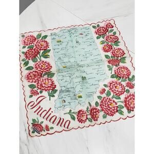 Vintage Franshaw 1960's Ladies‎ Handkerchief Hanky INDIANA state souvenir mcm